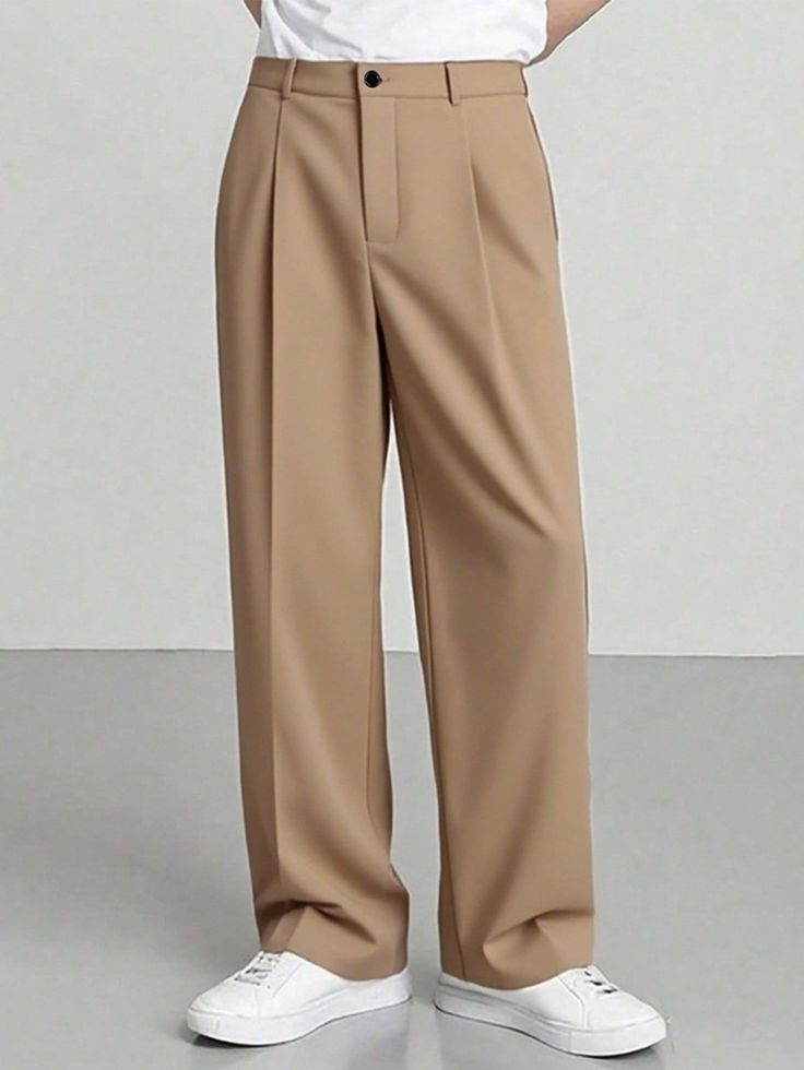 khaki straight leg men suit pants with zipper for business commuting khaki pants dress pants high waisted pants