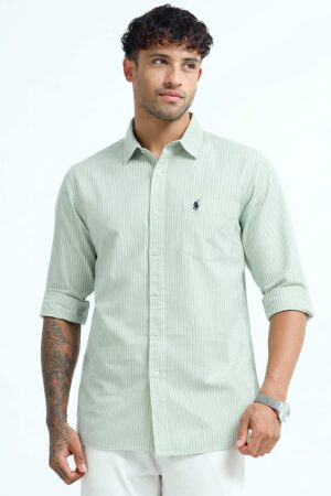 Men’s Mint Green Striped Cotton Shirt – Slim Fit Premium Casual & Formal Wear